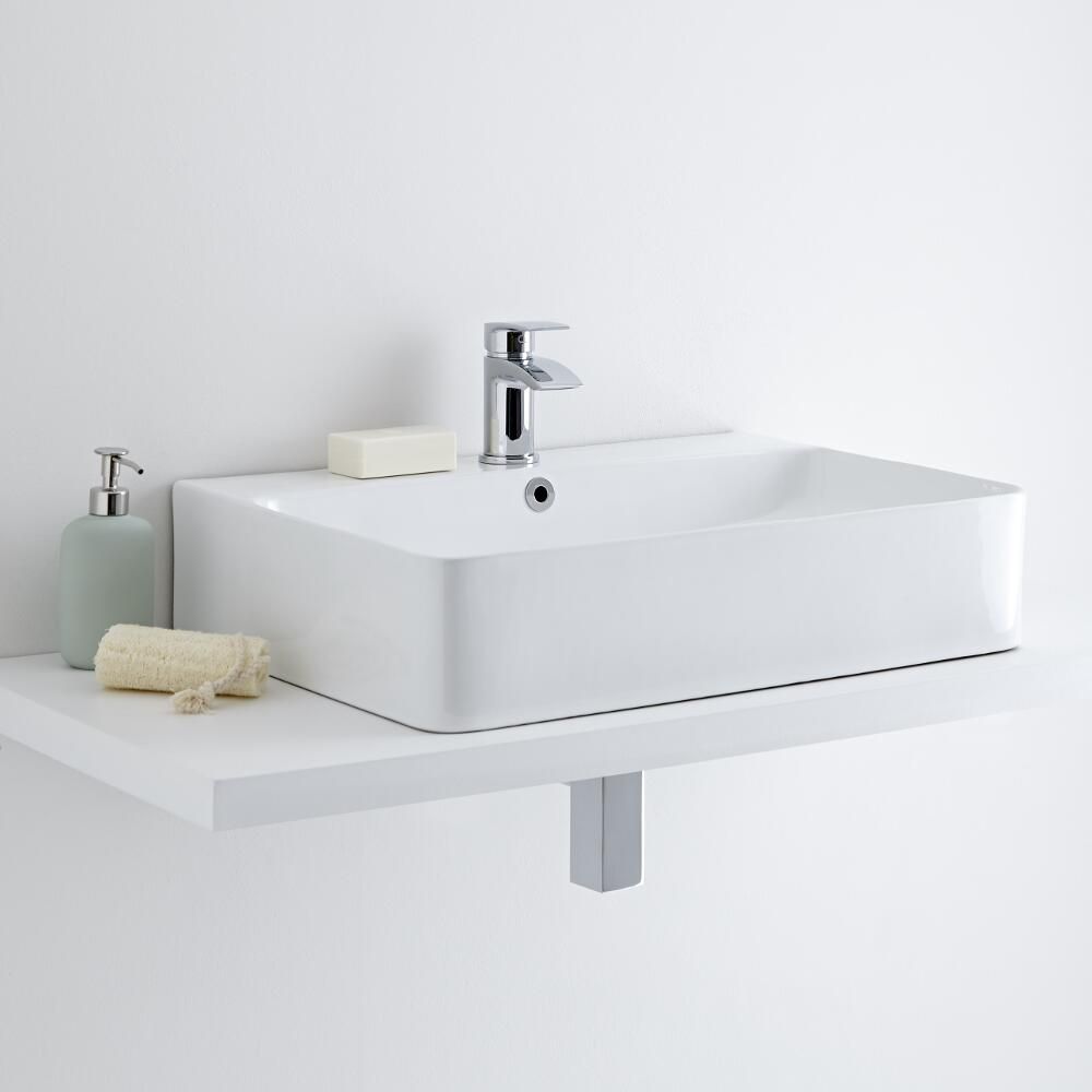 Milano Farington - White Modern Rectangular Countertop Basin with Mono ...