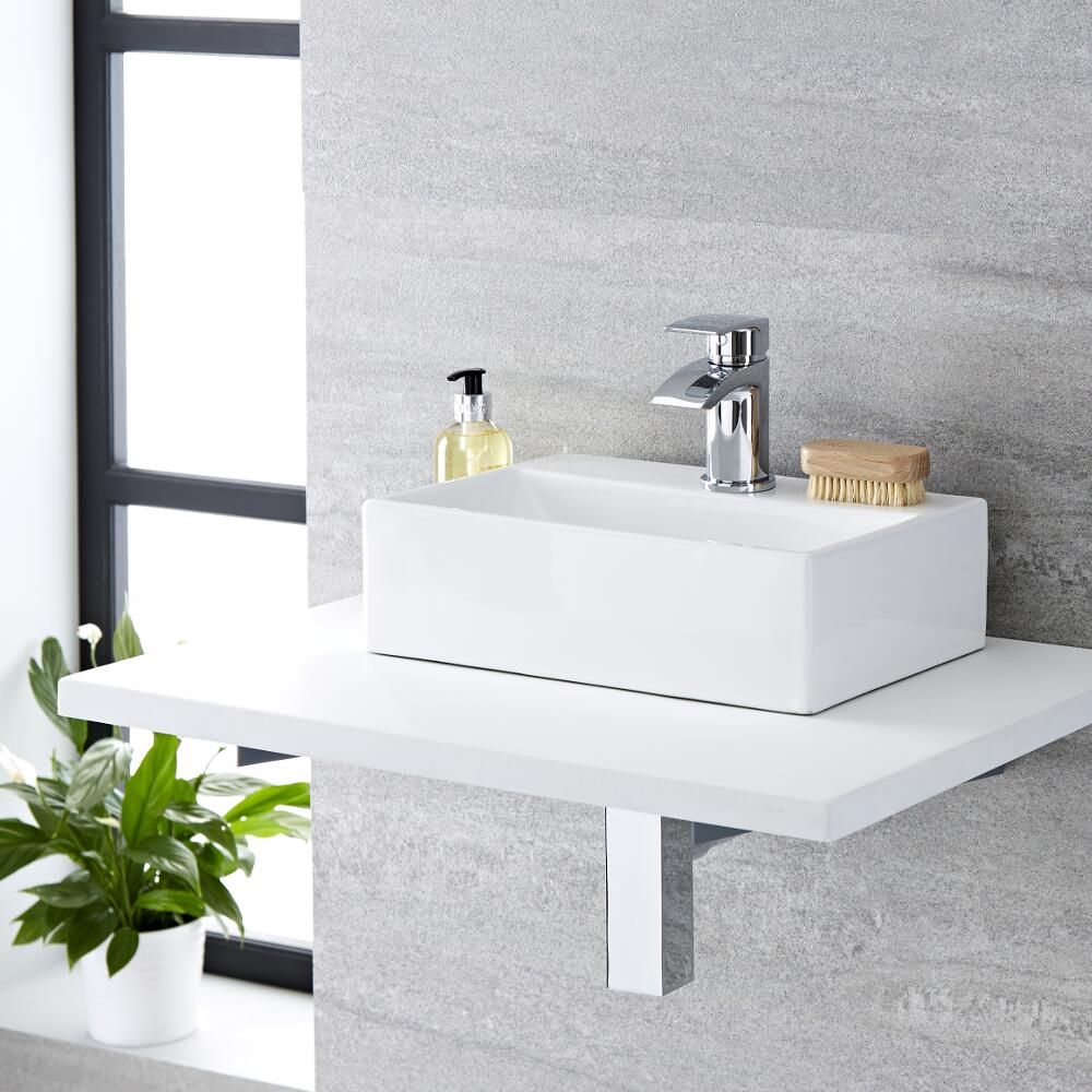 Milano Elswick - White Modern Rectangular Countertop Basin - 360mm x ...