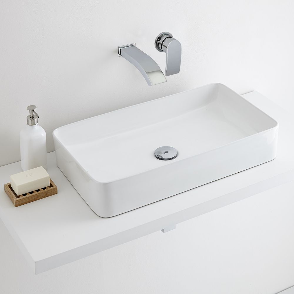 Milano Rivington - White Modern Rectangular Countertop Basin with Wall ...