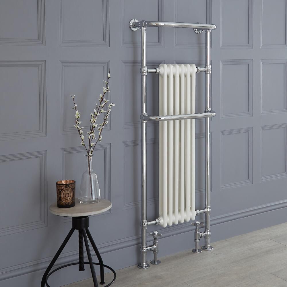 Milano Elizabeth Chrome and White Traditional Heated Towel Rail