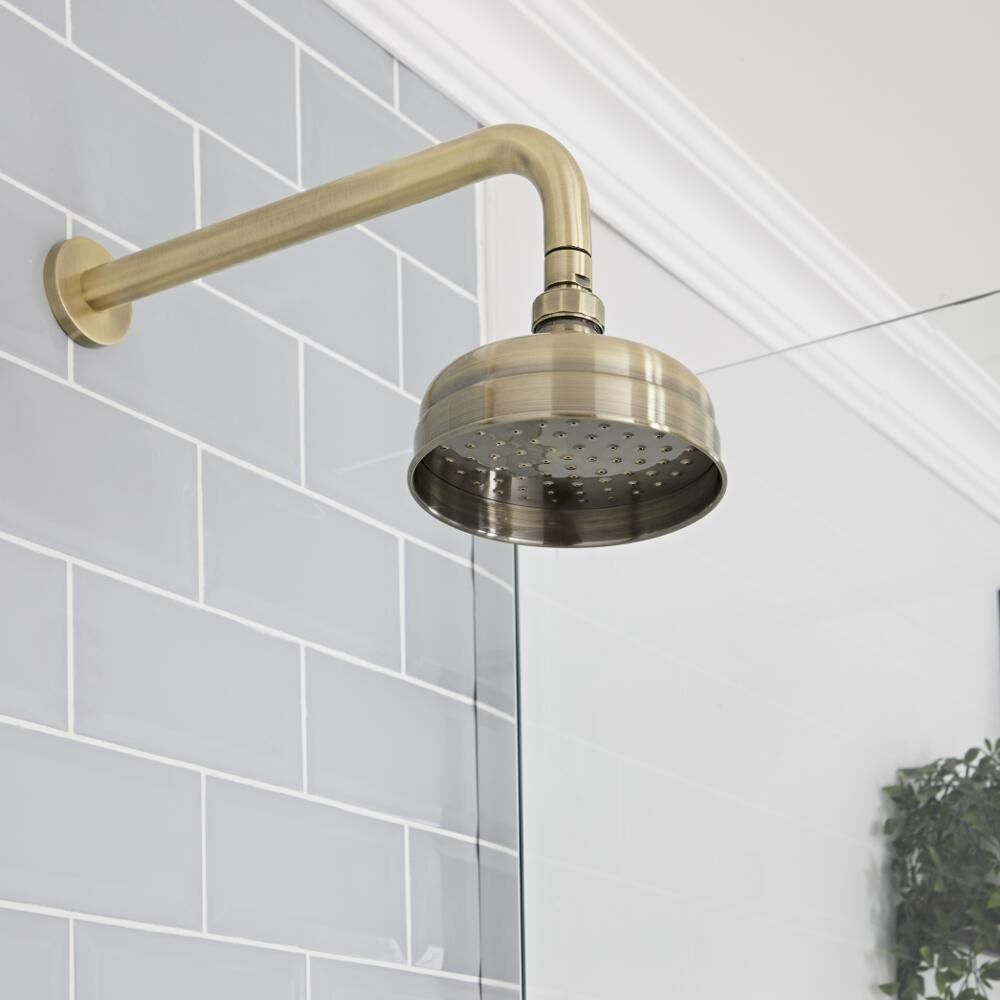 Milano Elizabeth - Brushed Brass 300mm Traditional Apron Shower Head - View #8