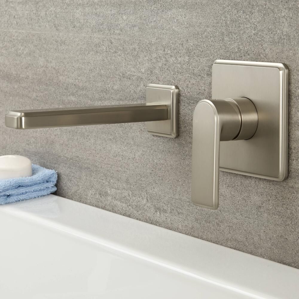 Milano Ashurst - Modern Wall Mounted Basin or Bath Mixer Tap - Brushed ...