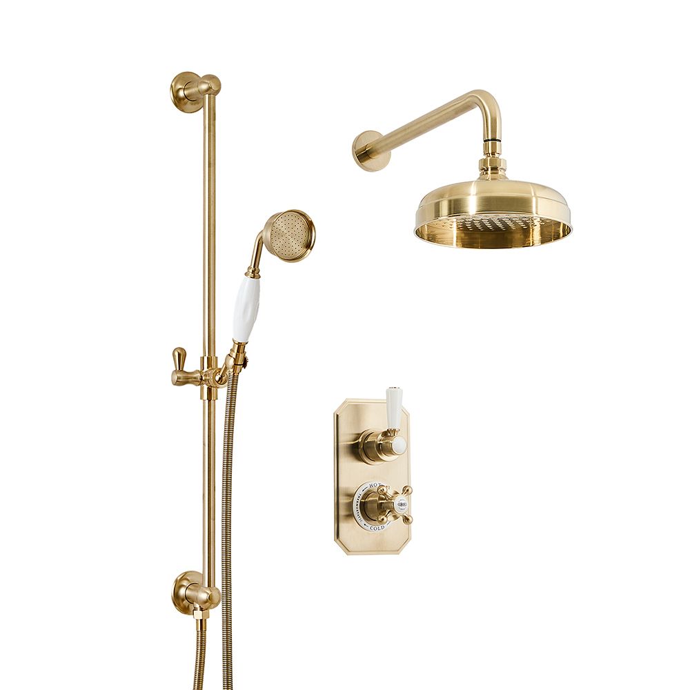 Milano Elizabeth - Brushed Brass 300mm Traditional Apron Shower Head - View #5
