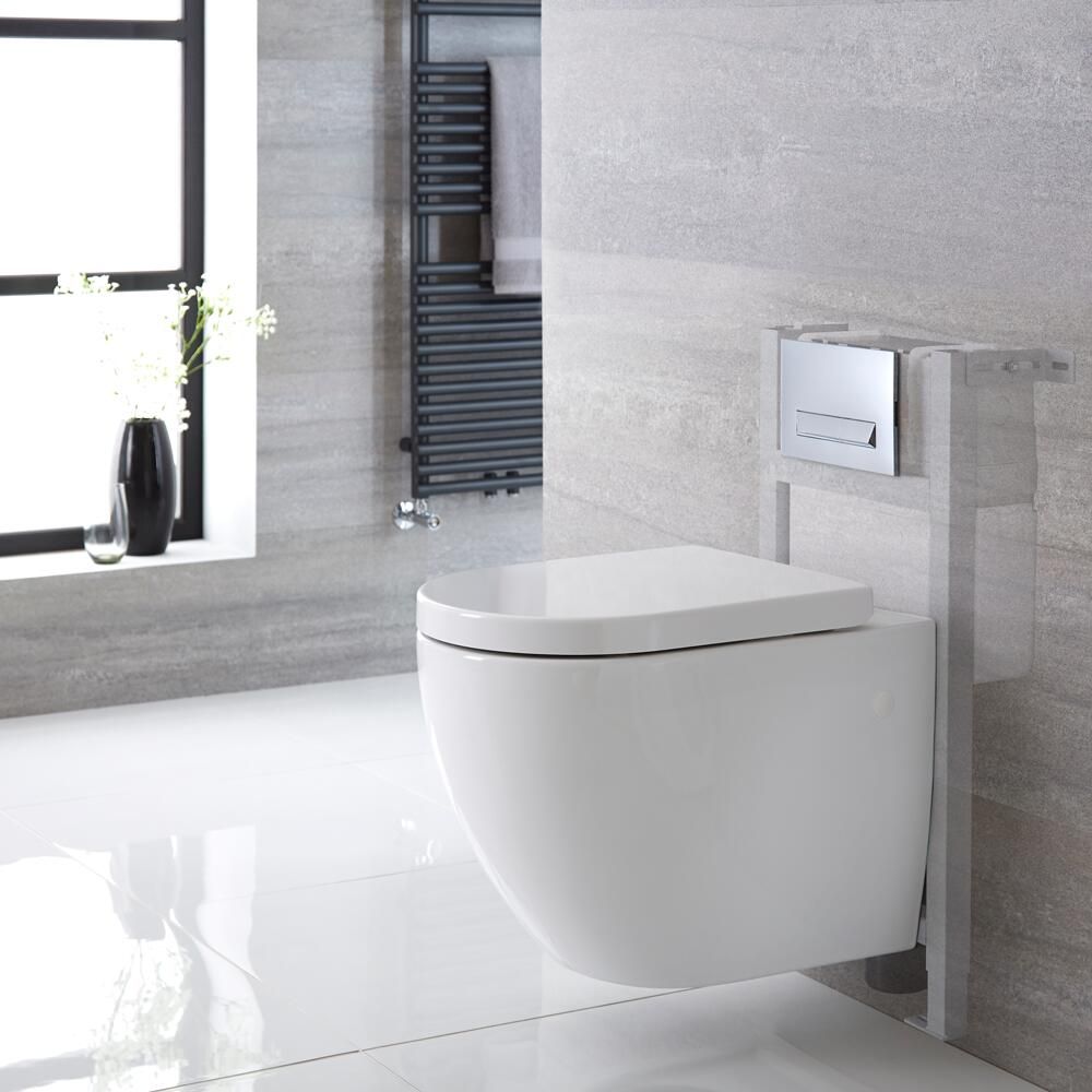 Milano Irwell - White Modern Wall Hung Toilet with Short Wall Frame