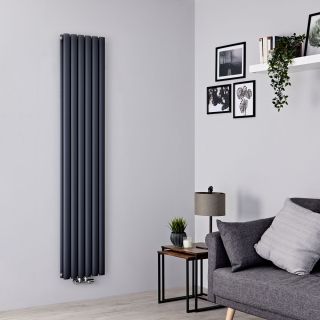 Milano Aruba Flow - Anthracite Vertical Middle Connection Designer Radiator - 1780mm x 354mm (Double Panel)