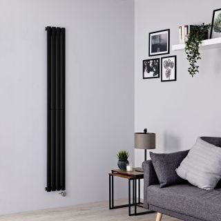 Milano Aruba Slim Electric - Black Vertical Designer Radiator - 1780mm x 236mm (Single Panel) - with Bluetooth Thermostat