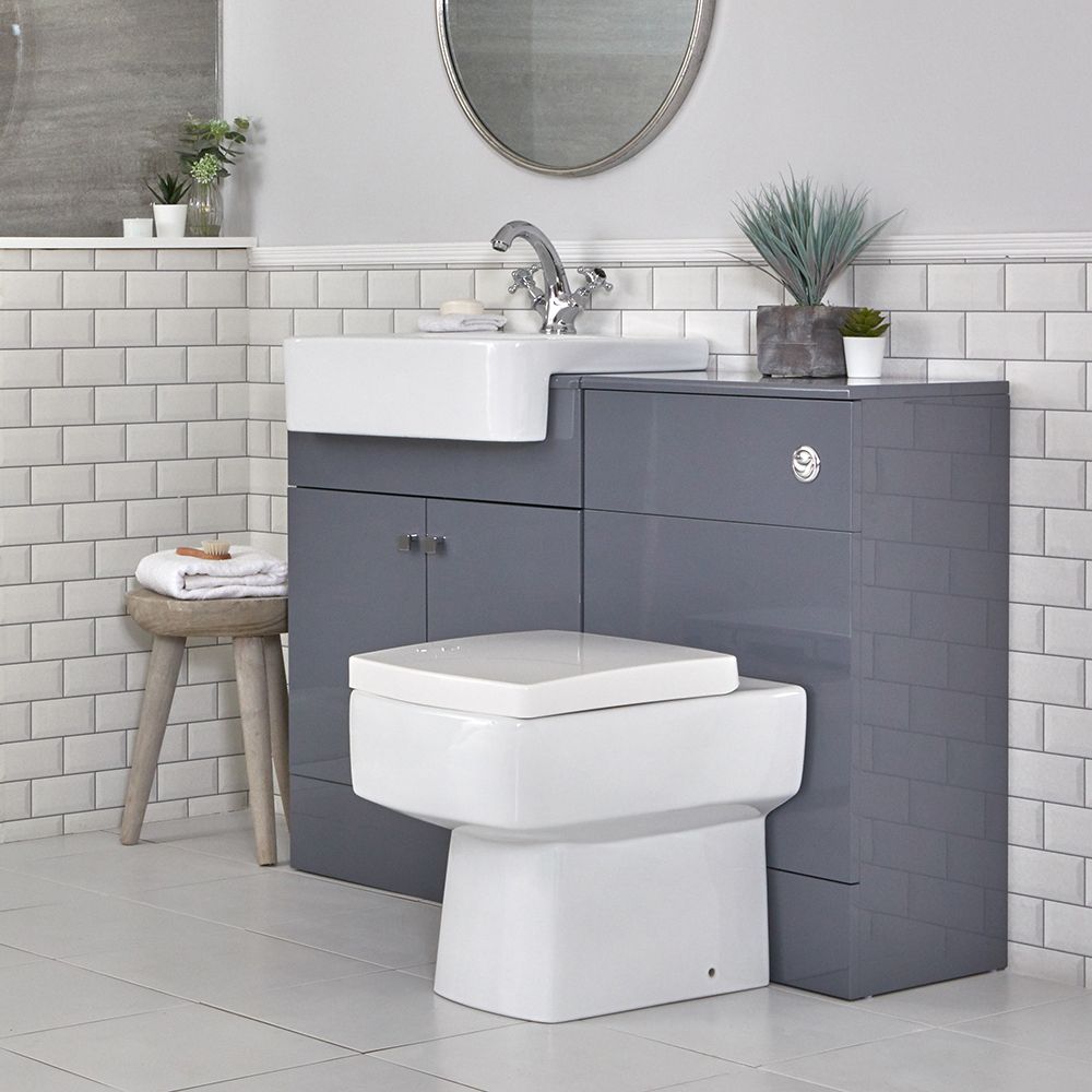 Milano Atticus Grey Modern 1170mm Vanity And Wc Combination Unit With Pan And Cistern