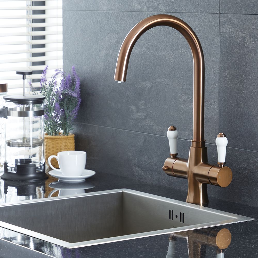 Milano Elizabeth Traditional 3-in-1 Instant Boiling Hot Water Kitchen Tap  Brushed Copper