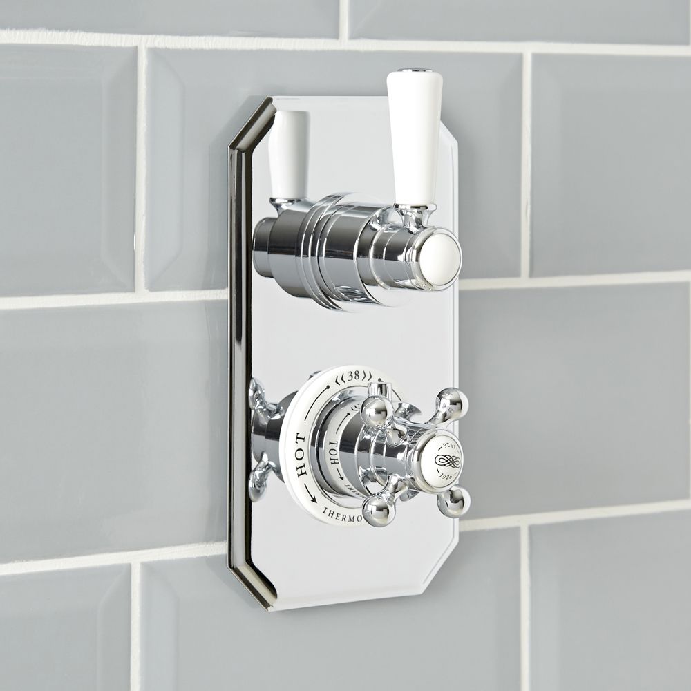 Traditional Concealed Square Chrome Twin Thermostatic Shower Valve with 1 Outlet Milano Victoria 