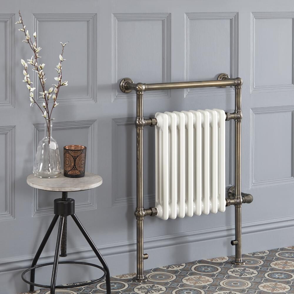 Traditional Electric Dual Fuel Heated Towel Rail Radiator Element Cable Cover Milano Elizabeth Brushed Brass