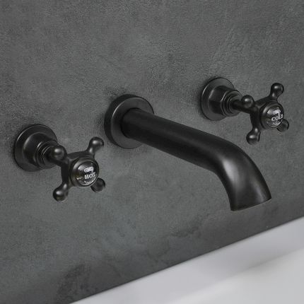 Milano Elizabeth - Traditional Wall Mounted 3 Mixer Tap-Hole Crosshead Bath Filler Mixer Tap - Black