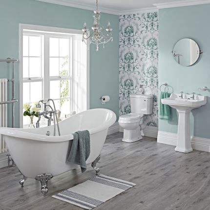 Milano - Traditional Bathroom Suite with Freestanding Bath, Close Coupled Toilet, Pedestal Basin and Taps