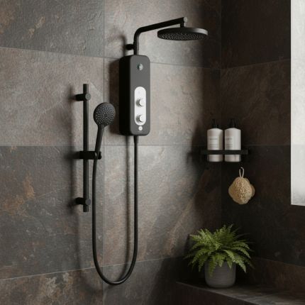 Aquas Well - 9.5kW Electric Shower with Head and Riser Rail Kit - Choice of Finish