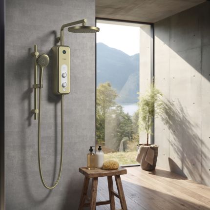 Aquas Well - 9.5kW Electric Shower with Head and Riser Rail Kit - Choice of Finish