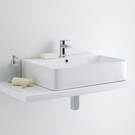 Milano Farington - White Modern Rectangular Countertop Basin - 600mm x 420mm (1 Tap-Hole)