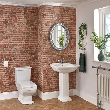 Milano Sandringham - Traditional Close Coupled Toilet and 1 Tap-Hole Pedestal Basin Set