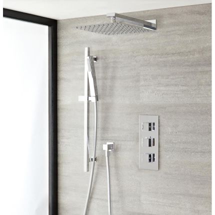 Milano Arvo - Chrome Thermostatic Shower with 300mm Shower Head, Hand Shower and Riser Rail (2 Outlet)