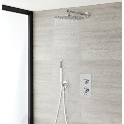 Milano Mirage - Chrome Thermostatic Shower with Diverter, Shower Head and Hand Shower (2 Outlet)