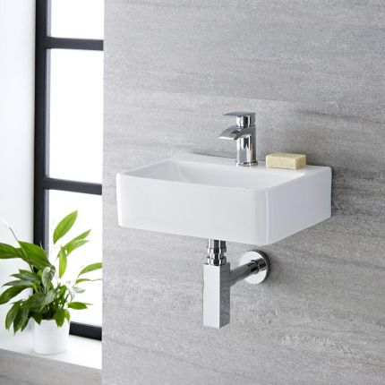 Milano Farington - White Modern Rectangular Wall Hung Basin - 400mm x 295mm (1 Tap-Hole)