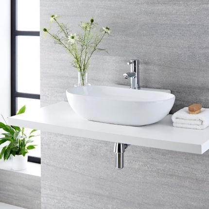 Milano Overton - White Modern Oval Countertop Basin - 555mm x 395mm (1 Tap-Hole)