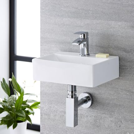 Milano Elswick - White Modern Rectangular Wall Hung Basin - 360mm x 250mm (1 Tap-Hole)