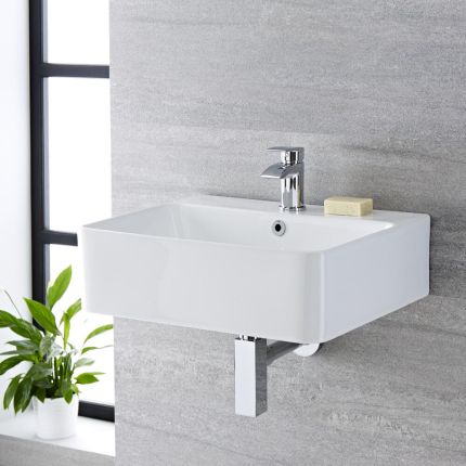 Milano Farington - White Modern Rectangular Wall Hung Basin - 520mm x 420mm (1 Tap-Hole)