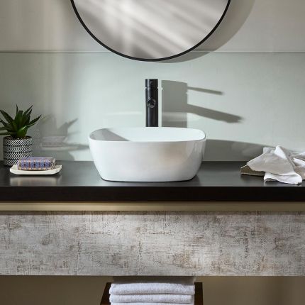 Milano Berkely - White Modern Round Countertop Basin - 400mm (No Tap-Holes)