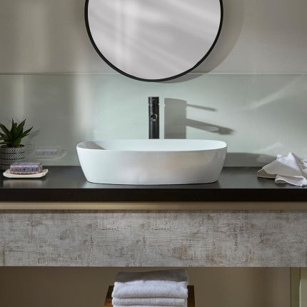 Milano Berkely - White Modern Oval Countertop Basin - 600mm x 380mm (No Tap-Holes)