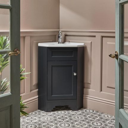 Milano Thornton - 580mm Traditional Cloakroom Corner Vanity Unit with Basin - Choice of Finish and Handles