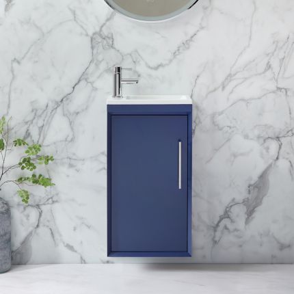 Milano Edge - 400mm Wall Hung Modern Cloakroom Vanity Unit with Basin - Choice of Finish and Handles