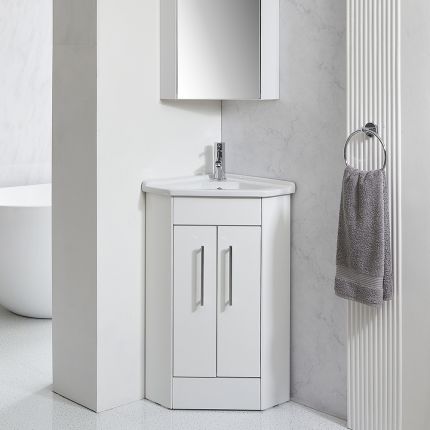 Milano Lurus - 580mm Modern Cloakroom Corner Vanity Unit with Basin - Choice of Handles