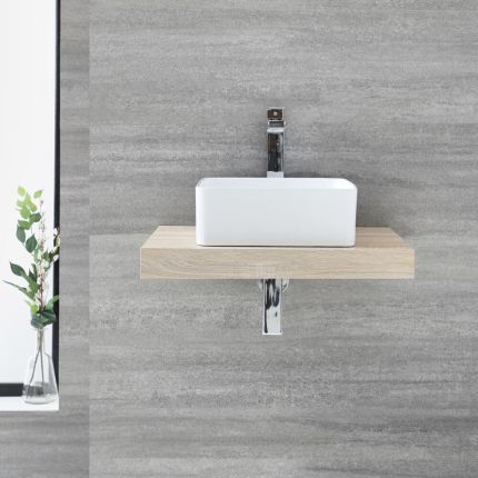 Milano Lurus - 600mm Floating Shelf with Countetop Basin - Oak
