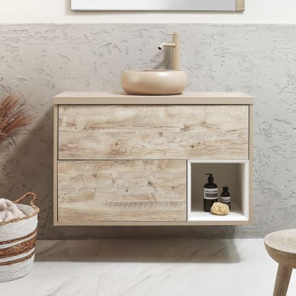 Milano Bexley - 1000mm Wall Hung Open Shelf Vanity Unit - Choice of Elements Basin, Finish and LED Light