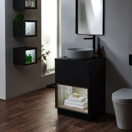 Milano Bexley - 600mm Open Shelf Vanity Unit - Choice of Finish, Basin and LED Light