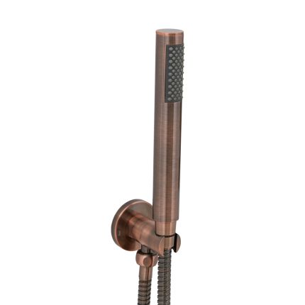 Milano Amara - Modern Round Hand Shower with Wall Bracket and Integrated Outlet Elbow - Aged Bronze