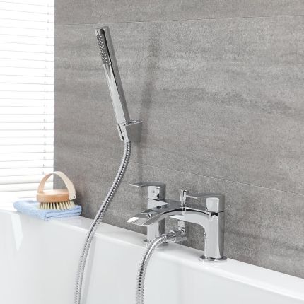 Milano Razor - Modern Deck Mounted Bath Shower Mixer Tap with Hand Shower - Chrome