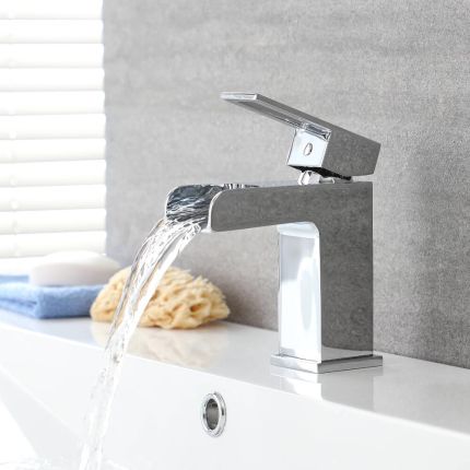 Milano Parade - Modern Open Spout Waterfall Mono Basin Mixer Tap - Chrome