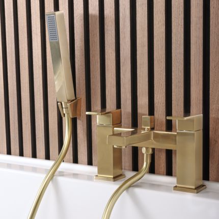 Milano Lyra - Modern Deck Mounted Bath Shower Mixer Tap - Brushed Brass
