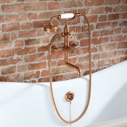 Milano Zandra - Industrial Style Wall Mounted Bath Shower Mixer Tap - Brushed Copper
