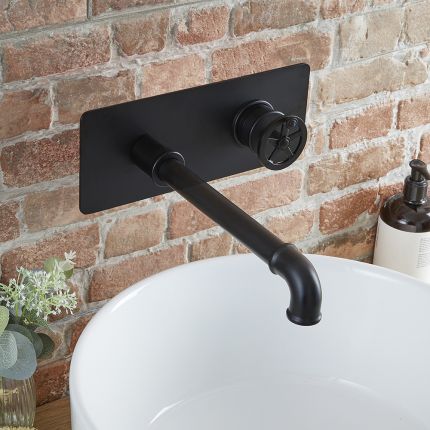 Milano Zandra - Industrial Style Wall Mounted Basin Mixer Tap - Black