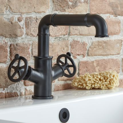 Milano Zandra - Industrial Style Two Handle Mono Basin Mixer Tap - Black