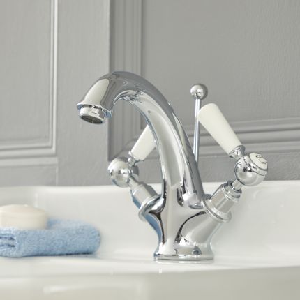 Milano Elizabeth - Traditional Lever Mono Basin Mixer Tap - Chrome and White