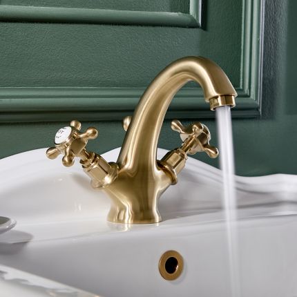 Milano Elizabeth - Traditional Crosshead Mono Basin Mixer Tap - Brushed Brass