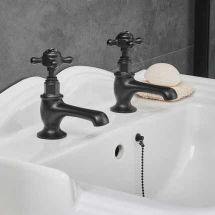 Milano Elizabeth - Traditional Crosshead Basin Pillar Taps - Black
