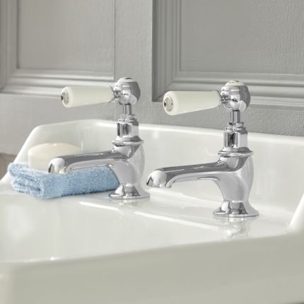 Milano Elizabeth - Traditional Lever Basin Pillar Taps - Chrome and White