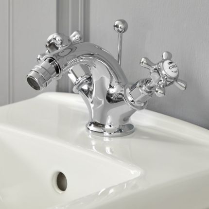 Milano Elizabeth - Traditional Crosshead Mono Bidet Mixer Tap - Chrome and White