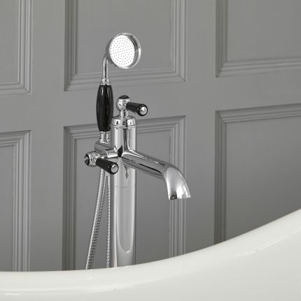 Milano Elizabeth - Traditional Freestanding Mono Bath Shower Mixer Tap with Hand Shower - Chrome and Black