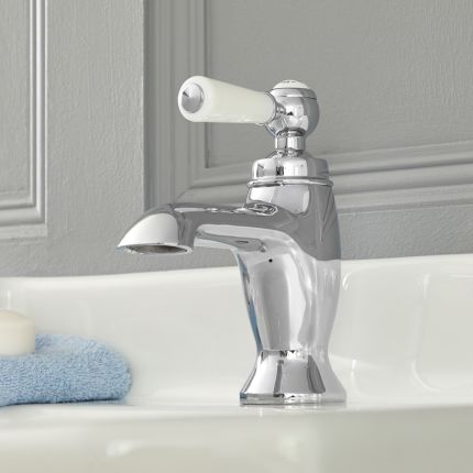 Milano Elizabeth - Traditional Single Lever Mono Basin Mixer Tap - Chrome and White