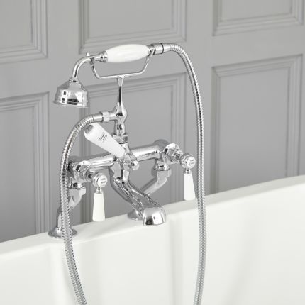 Milano Elizabeth - Traditional Lever Bath Shower Mixer Tap - Chrome and White