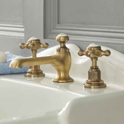 Milano Elizabeth - 3 Tap-Hole Crosshead Basin Mixer Tap - Brushed Gold